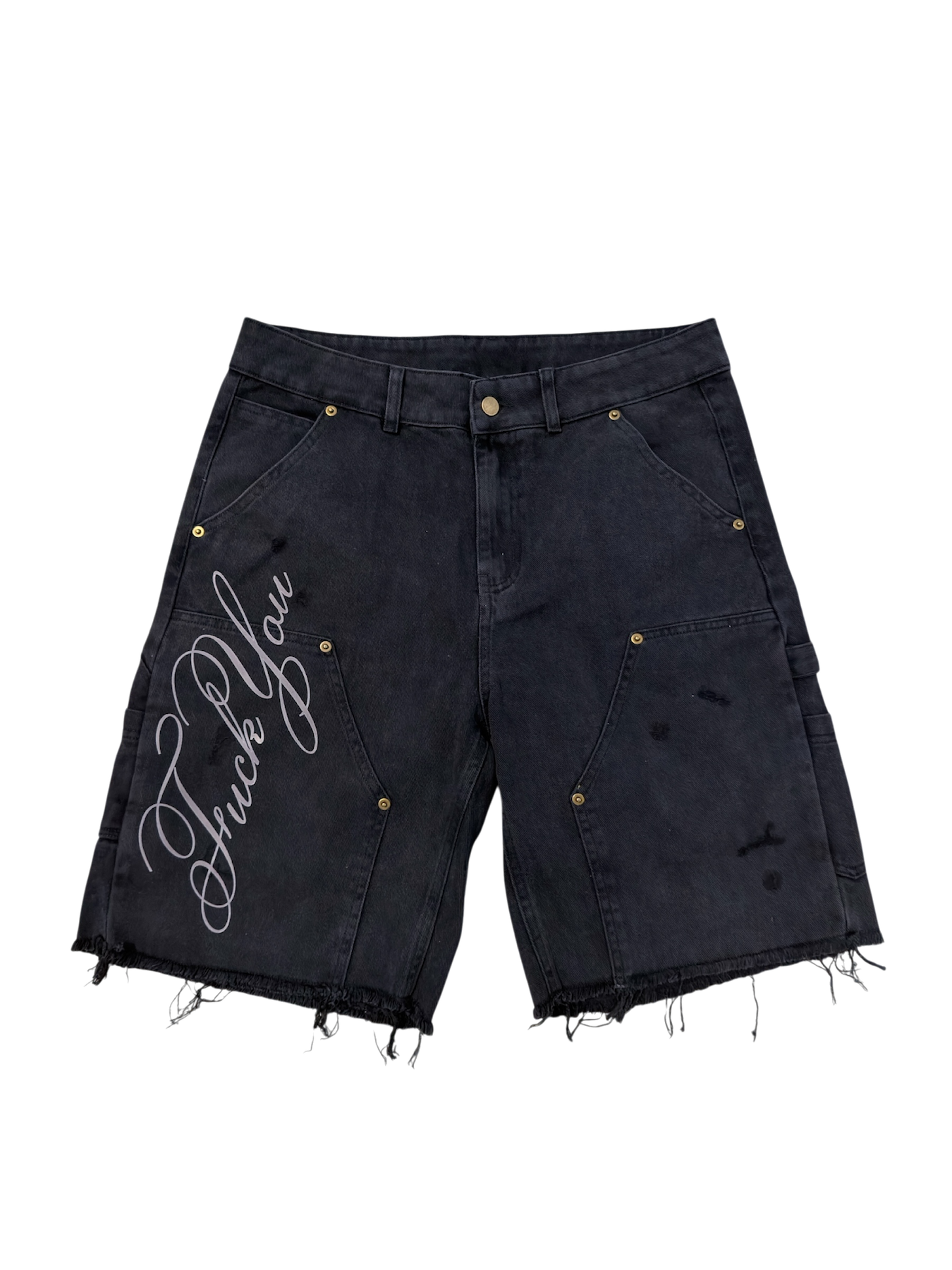 VINTAGE BLACK ‘F You’ Carpenter Jorts